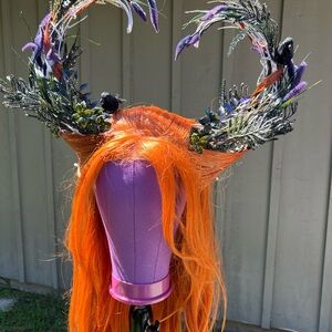 Enchanting Orange and Purple Wig with Antler Headpiece